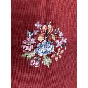 Completed Vintage Needlepoint Floral Burgundy Peony Iris Forget Me Not 17x16”
